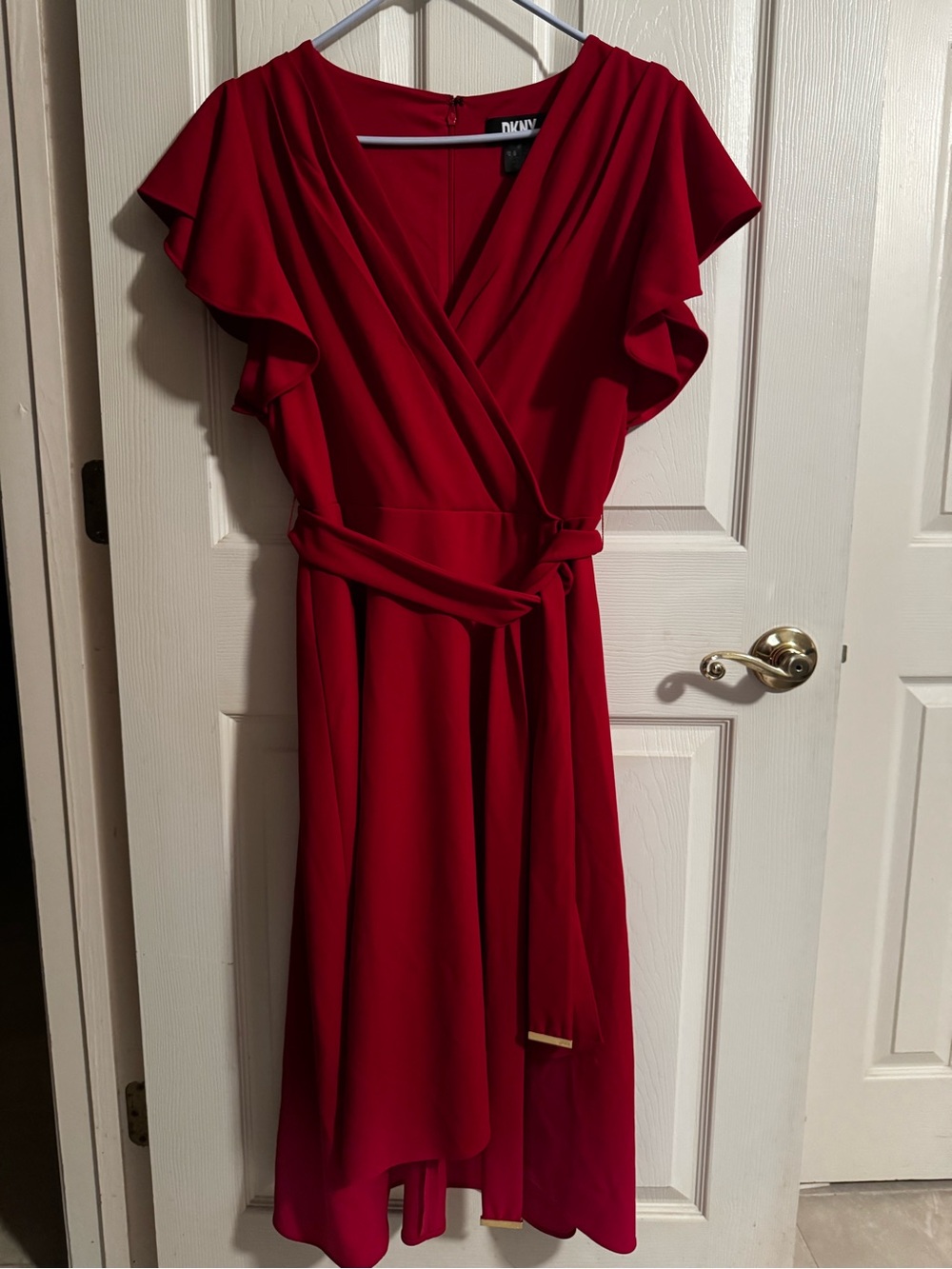 DKNY Crimson Wrap High-Low Midi Dress